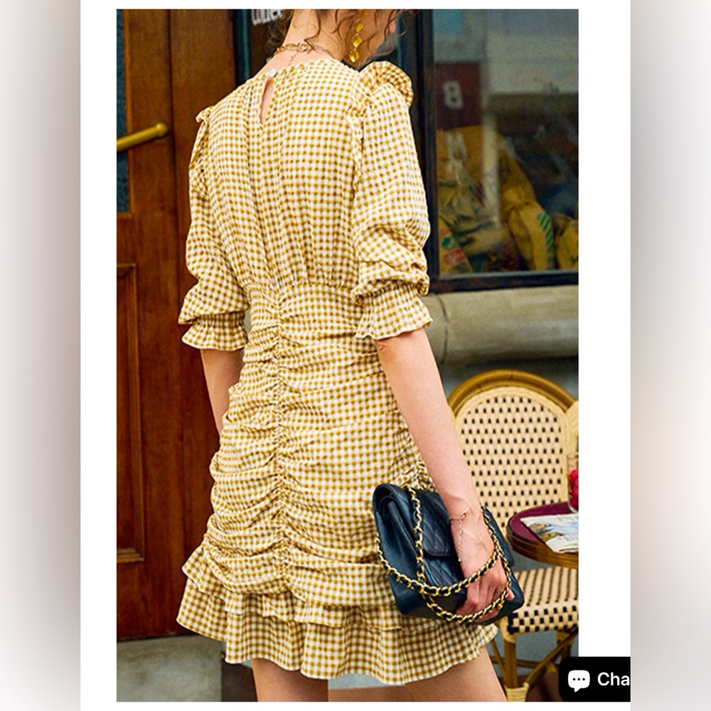 Avantlook Ruffled Ruched Mini Dress. In Brown size S - Picture 4 of 5